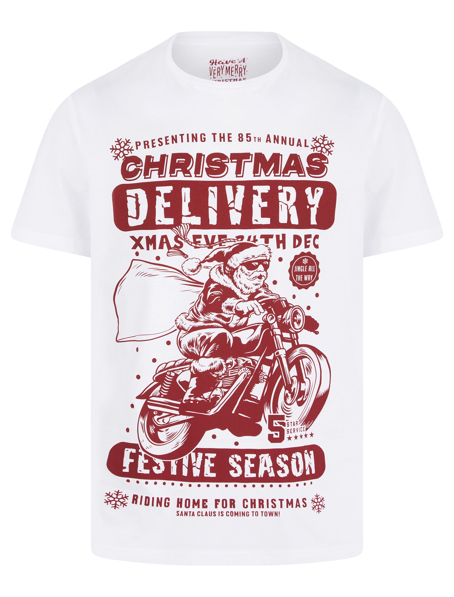 T-Shirts Men's Christmas Delivery Motif Novelty Cotton Christmas T-Shirt in Bright White - Merry Christmas / M - Tokyo Laundry